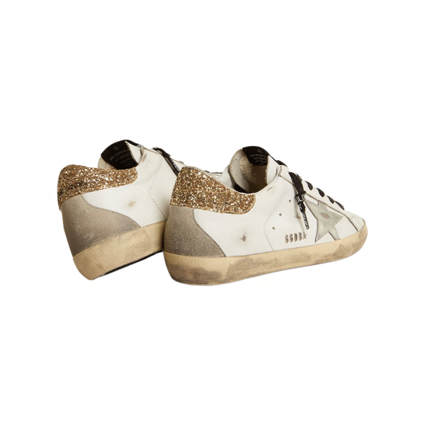 Golden Goose white leather Super-Star with glittery heel tab(Women's)