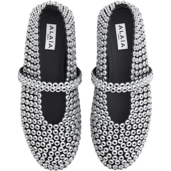 Alaïa Suede Glass-Embellished Ballet Flats