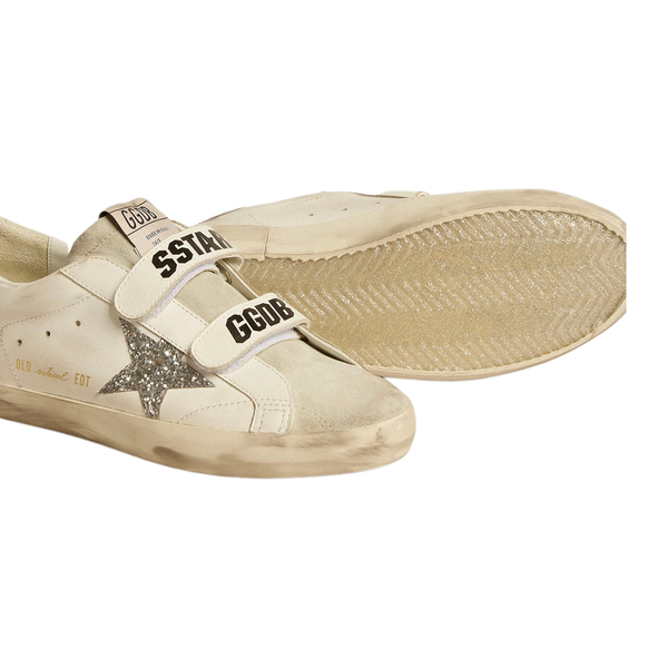 Golden Goose Super-Star Old School with silver glitter star and ice-gray suede tongue(Women's)