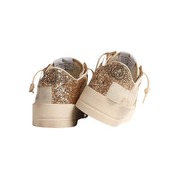 Golden Goose Stardan in ecru nappa leather with gold glitter star and heel tab(Women's)
