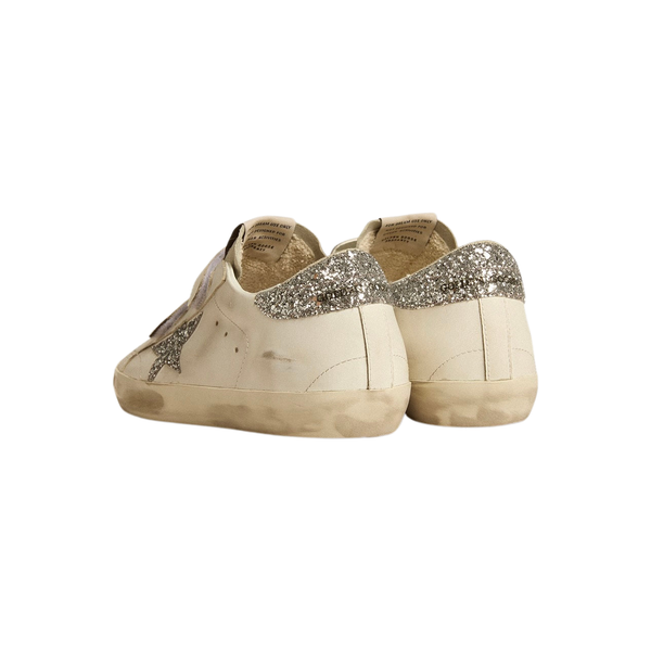 Golden Goose Super-Star Old School with silver glitter star and ice-gray suede tongue(Women's)