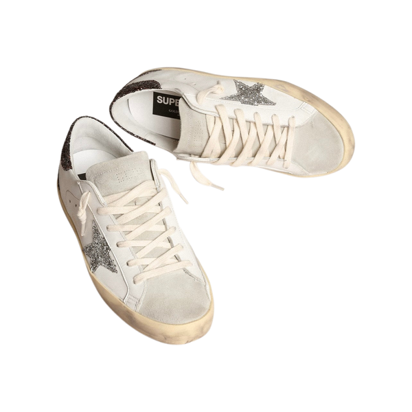 Golden Goose Super-Star with silver star and brown glitter heel tab(Women's)