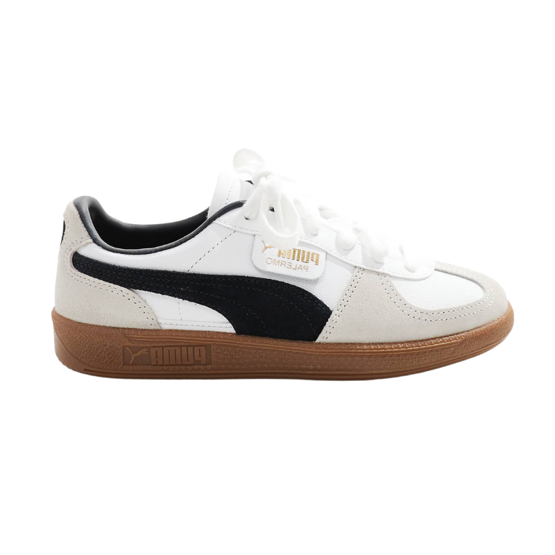 PUMA Palermo Leather Trainers in White & Black