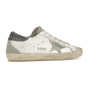 Golden Goose Super-Star – White Dark Grey Glitter
