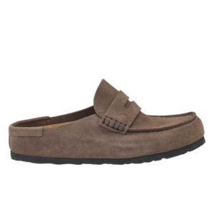 Birkenstock Naples Wrapped suede leather loafers in a brown color.